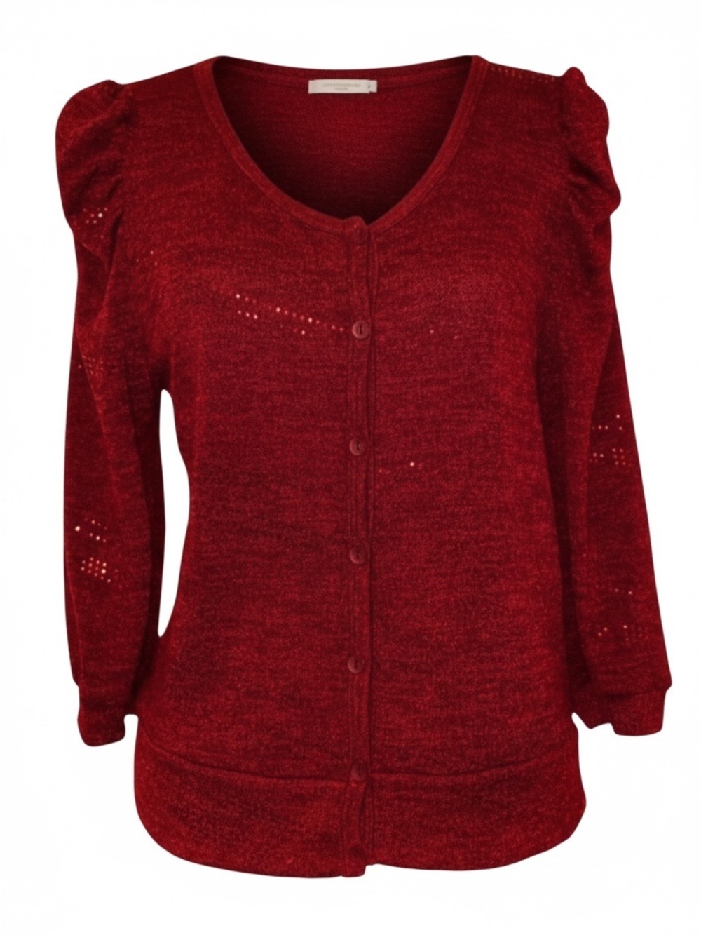 TIMING Vintage Front Button Metallic Sequins Sweater Rich Burgundy Size Large